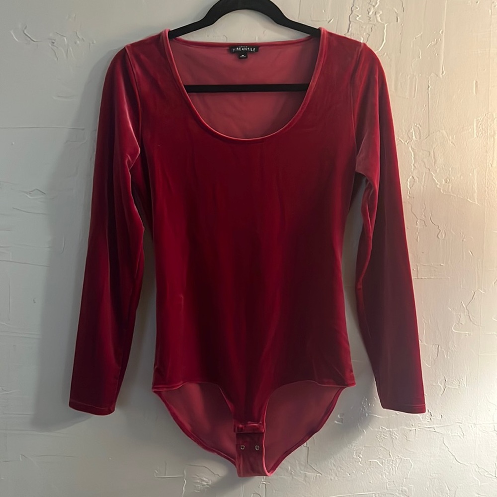 Jcrew dark pink velvet body suit long sleeve M